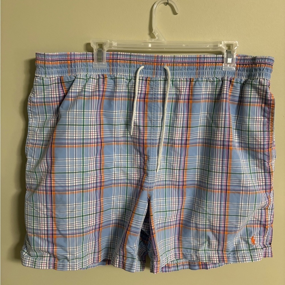 Polo Ralph Lauren Mens Size XL Blue Plaid Shorts Swim Suit Trunks Board